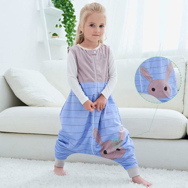Børns sovepose med ben Varm blød pyjamas, pige dreng vinter sovepose jumpsuit uden ærmer sovepose med fødder Flanell pyjamas Blau S(1-3 Jahre)