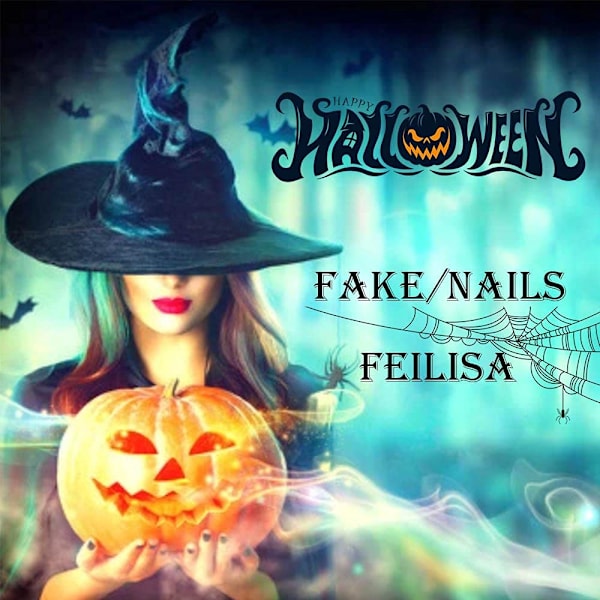 Halloween Nagelkonst Set, Tryck På Naglar med Spindelnätsdesign och Dubbelstrukturerad Design för Salongskvalitetsmani, 24st Svarta Akryl Återanvändbara Falska