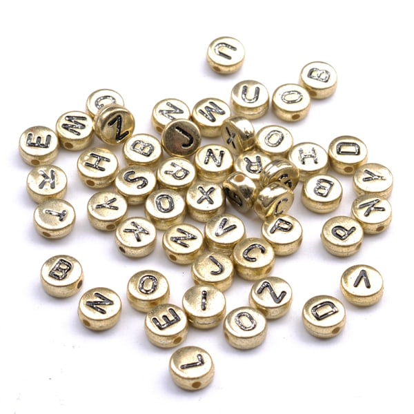 100 stk. Bogstav Alfabetiske Perler 4*7mm Runde Akrylperler DIY Smykke Tilbehør (Guld)