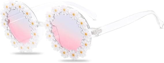 Cute Daisy Sunglasses (Transparent Frame, Pink Blue Lens) Women's