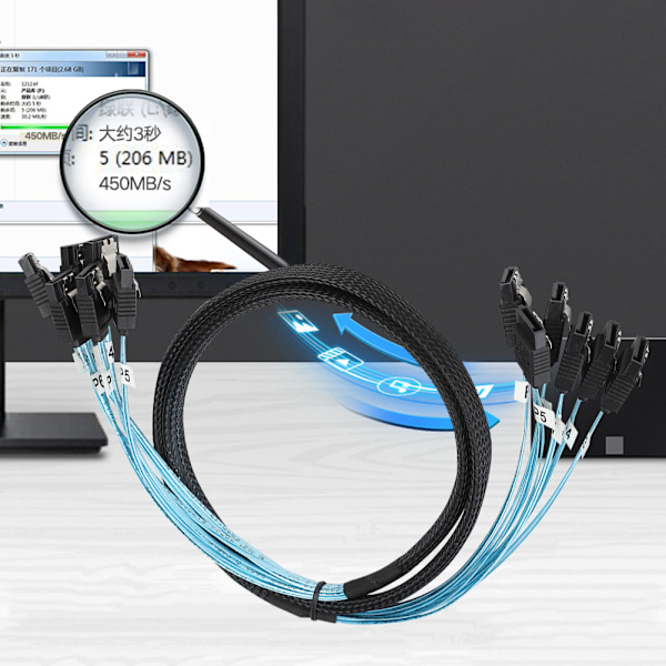 6-port 1m 6.0Gbps SATA3.0 Flätad Datorlåda Hårddisk Datakabel 6-in-6-ut