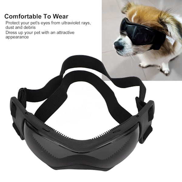 Hunde Goggles UV-beskyttelse Myk Ramme Hundesolbriller med Justerbar Rem for Medium Stor Hund Svart