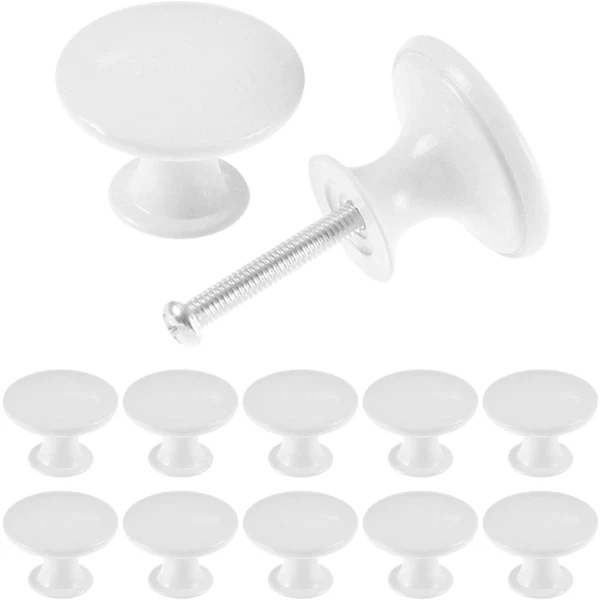 24-pack Vintage Cabinet Knobs - Antique Kitchen Knobs - 30mm Round Furniture Knobs - White
