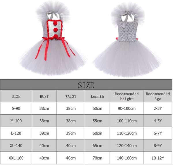 Penwise Clown Halloweenkostym, Cosplay för flickor, storlek Small S