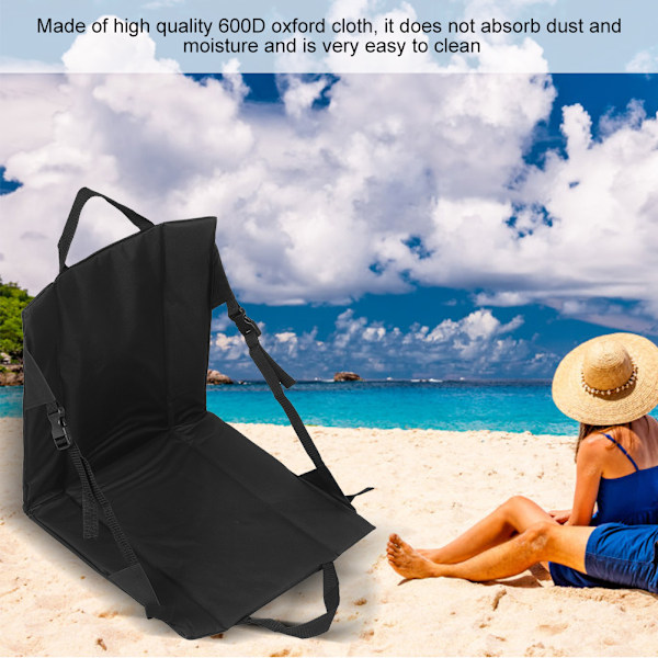 Black Folding Cushion Beach Chair Portable Lightweight Stadium Cushion Outdoor Camping Equipment