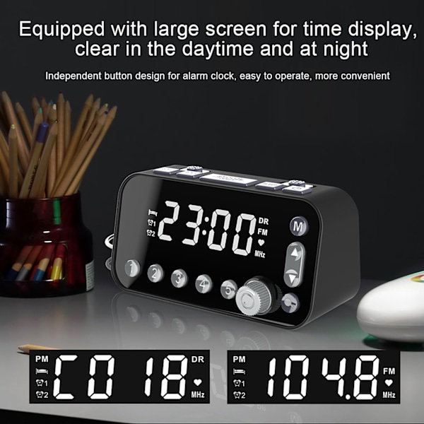 DAB Väckarklocka FM Radio Portabel Musikspelare Svart med LED Stor Display