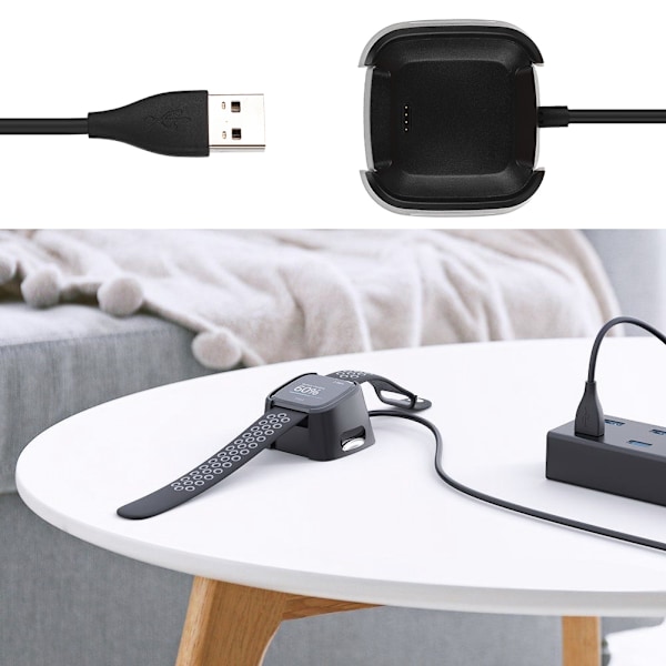 Mini Portabel Klockladdningsbas Klockladdare för Fitbit Versa Klocka Svart för Resor
