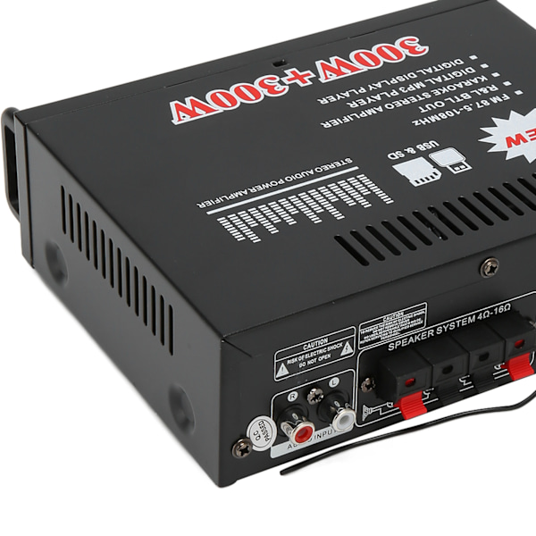 Effektförstärkare 300W 300W Bluetooth med USB-minneskortplats Fjärrkontroll LED-display för Hemstereosystem 220V EU-kontakt