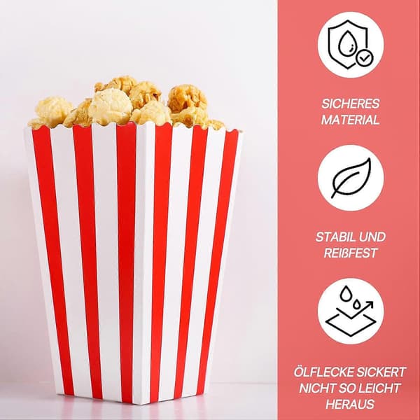 100 stk. popcornsposer, små popcornæsker rød og hvid