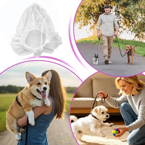 Mesh Muzzle for Dog | Breathable Mesh Drawstring, Adjustable, Lightweight Pet Muzzle - for Small and Medium Breeds Outdoors, Park Training, White