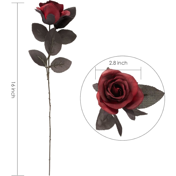 10 Pack Black Rose tekokukka yksivarsinen Fake Silk Flowers morsiamen hääkimppu, realistinen kukkakasvi kotipuutarhaan juhlahotellin toimistoon Black and red