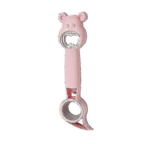 4-i-1 Multifunktionel Glasåbner til Dåser, Ølflasker og Låg - Holdbart Køkkenredskab i Rustfrit Stål pink