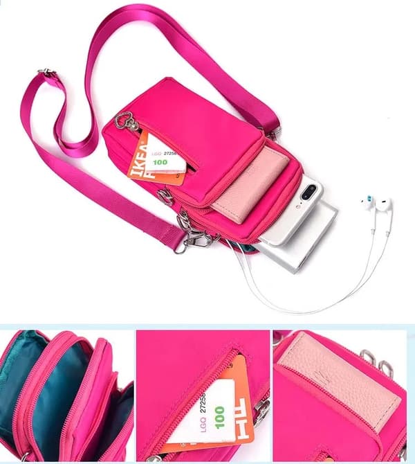 Mobile Phone Bag with Shoulder Strap - Handbag Black black