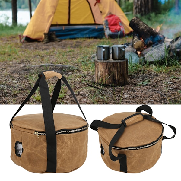 Dutch Pot Storage Bag Portable Waterproof Wear Resistant Cast Iron Pot Storage Bag for Outdoor CampingTan