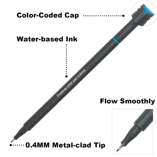 Fineliners för konstnärsmaterial, 12 unika livfulla färger för planeringspennor, färgpennor för smidig skrift för journal, kalender, anteckningar, ritning,