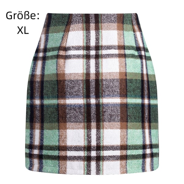 1 STK Plaid nederdel med høj talje-Lysegrøn-L Light Green XL