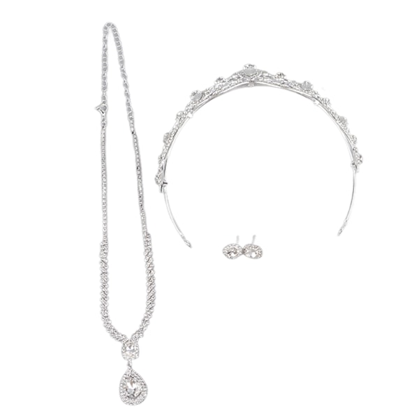 Brud Smyckeset Kristallkrona Örhängen Halsband Fashionabla Bal Rhinestone Set för Fester Middagar