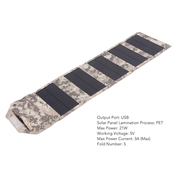 21W Solarladdare 5V 3A Max Bärbar Vikbar Solpanel Laddare för Camping IP67 Vattentät ETFE Ström Nödpanel SPB5Z B Kamouflage