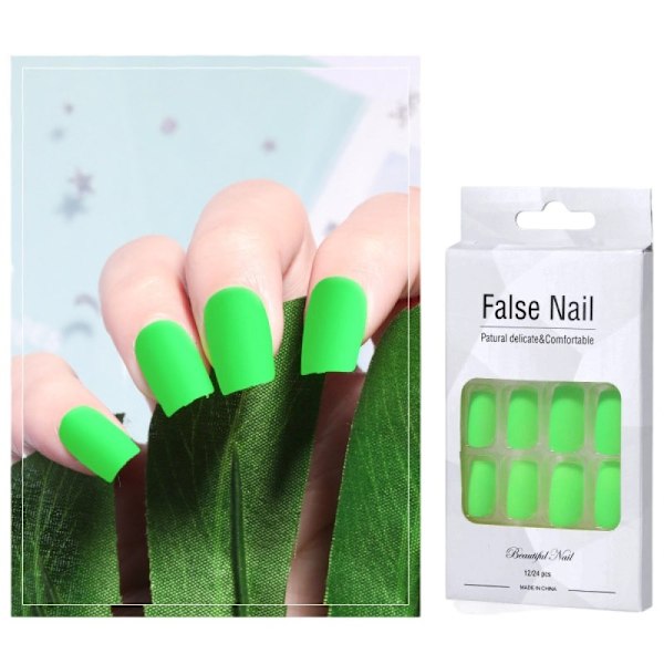 Korta Fyrkantiga Neon Fluorescerande Naglar, Högkvalitativ Formula Främjar Friska Naglar, 24-pack Med Enkel Appliceringsborste, Press-On Naglar För DIY