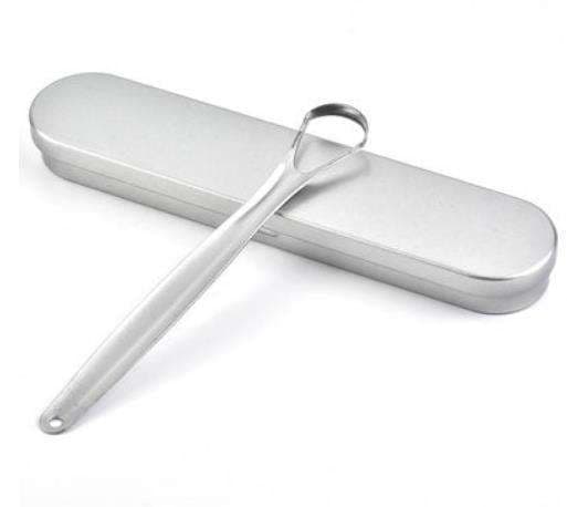 Tongue scraper in practical box - Stainless steel Silver silver