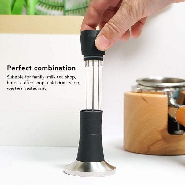 Kaffe Tamper Stirrer Kit Fordeling Værktøjssæt 2 i 1 Håndpresser til Hjem Sort 51mm