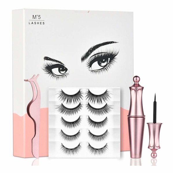 Återanvändbara Magnetiska Ögonfransar, 3D Faux Mink Hårset Med Hypoallergen Magnetisk Eyeliner Kit, Enkel Applicering Utan Lim - 5 Par