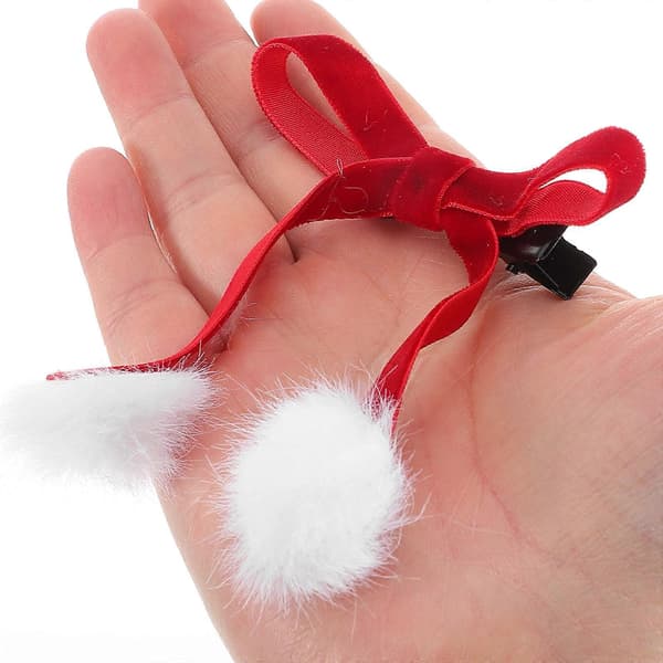 Röda hårrosettklämmor med pompoms för kvinnor julhåraccessoarer 3 par