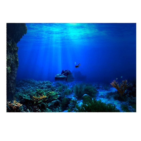 Selvklebende Seaworld Bakgrunnsplakat for Aquarium Fish Tank Decoration 61 X 41cm