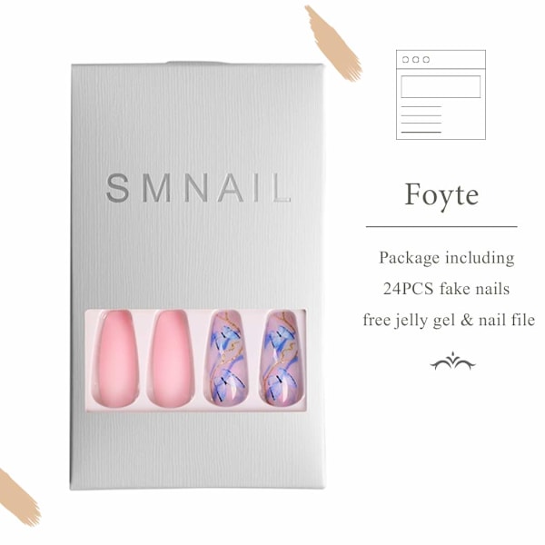 Återanvändbara Lösnaglar, Hantverksmässiga Salongspress-på-naglar för DIY-manikyr, Enkel Applicering Akrylnageltippar i Blå Fjärilsdesign, Perfekt Present för