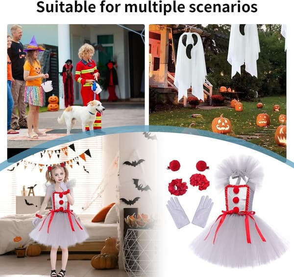 Penwise Clown Halloweenkostym, Cosplay för flickor, storlek Small S