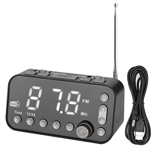 DAB Väckarklocka FM Radio Portabel Musikspelare Svart med LED Stor Display