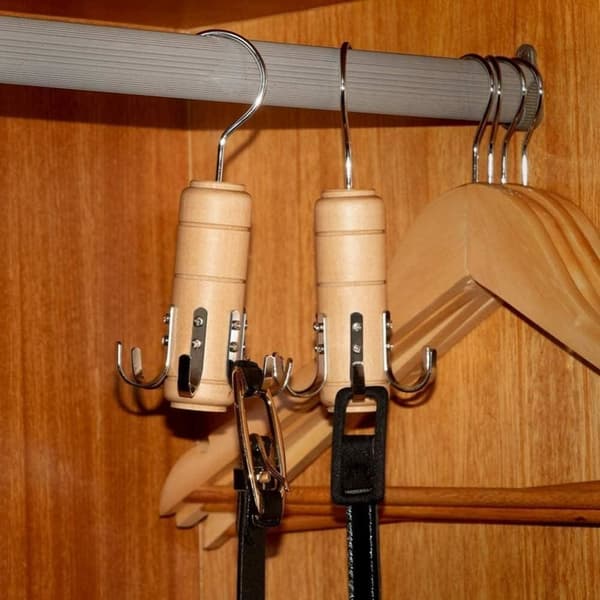 2 stk. træbælte- og slipsestativ, tørklædebøjle til garderobe, til bælter, slips, tørklæder, undertrøjer og smykker 6 hooks