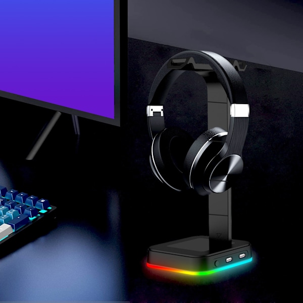 Hörlursställ Färgglatt RGB Stark Mångsidighet USB Skrivbords Gaming Headset Hållare med Halkfri Bas