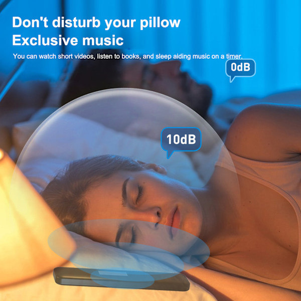Kudde Högtalare Benledning Trådlös Bluetooth 5.3 Stereo Bas Sömnhjälp Ljud Högtalare med Digital Display Timerfunktion för Vuxna Vit