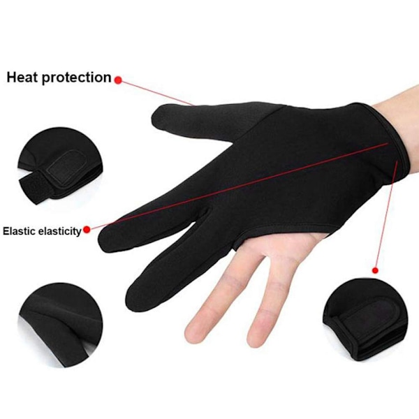 Värmebeständiga handskar, neopren med 3-fingerdesign för mångsidig användning, universell passform med handledsrem, skyddshandskar idealiska för hårstyling