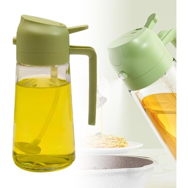 2 i 1 glasoliesprøjte og dispenser, 2024 Upgrade Large 600ml/20Oz olivenoliedispenserflaske til køkken, fødevaregodkendt Oil Mister Sprayflaske til green