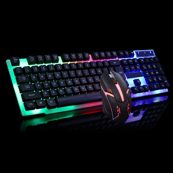 USB Gaming Tangentbord och USB Mus Combo LED Bakgrundsbelyst Tangentbord Robust Hållbart Färgglatt Lysande Gaming Mus Datortillbehör