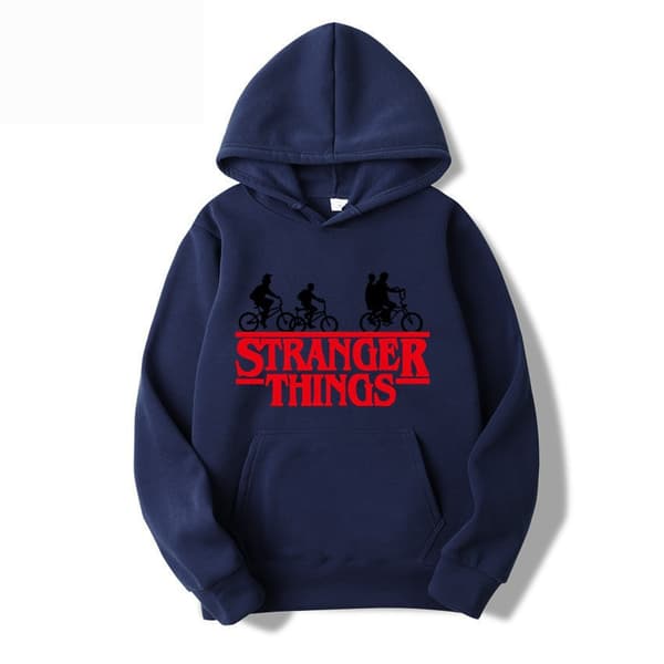 Stranger Things Printed Pullover Hoodie with Fleece Jacket - Navy Blue - Size L Navy Blue Navy Blue-FM- Navy Blue Navy Blue L