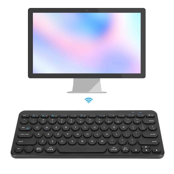 Trådlöst tangentbord 78 tangenter Runda tangenter Slim Kompakt Retro Tyst Bluetooth-tangentbord för hemmakontor Resor Svart