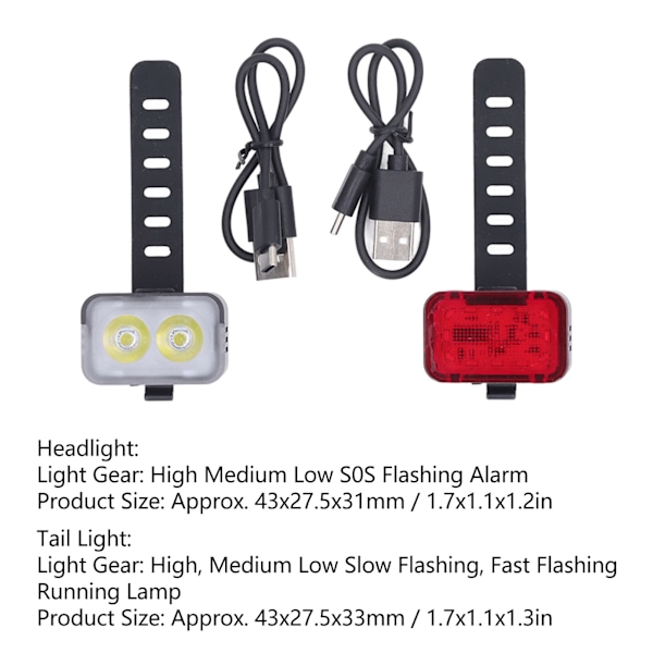 Sykkellys Gjenladbar Sykkellyssett IPX6 Vanntett Sykkellys for Nattkjøring Sykkelsikkerhet Frontlys Baklys