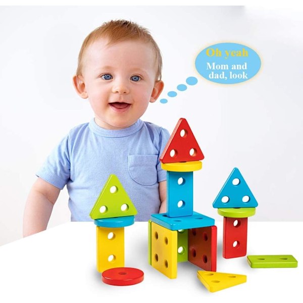 Lära-sig-pussel, Montessori-leksaker för småbarn 18 månader+, Sortering & Stapling i trä med färgigenkänning, Giftfritt trä, Släta kanter