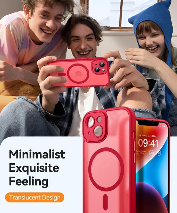 Magnetic Case for iPhone 16 Pro Max with Full Camera Protection [MagSafe Compatible] [Transparent Matte] Protective Phone Case, Hot Pink Red[TT] Red iPhone 14