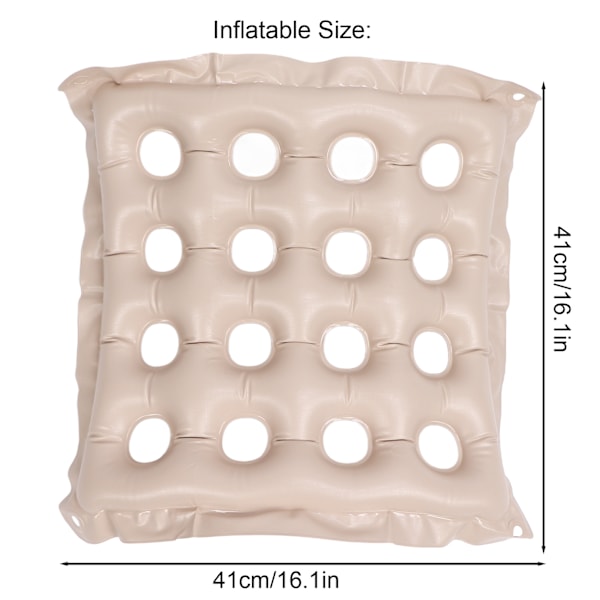 Uppblåsbar sittdyna PVC 16 hål Uppblåsbar stolsdyna för resor Utomhus Beige