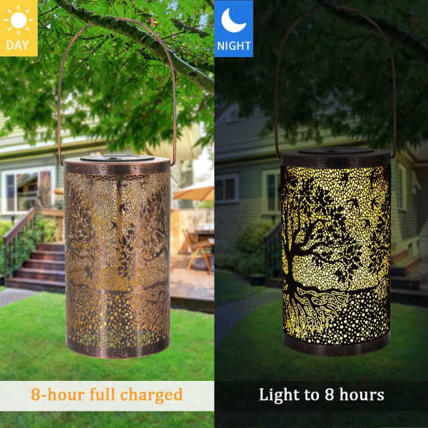 36" Solar Wind Chimes hængende lys Udendørs aftagelig Led Lantern Metal Wind Chimes til udendørs Unikt træliv Have hængende solcelle dekorativt som
