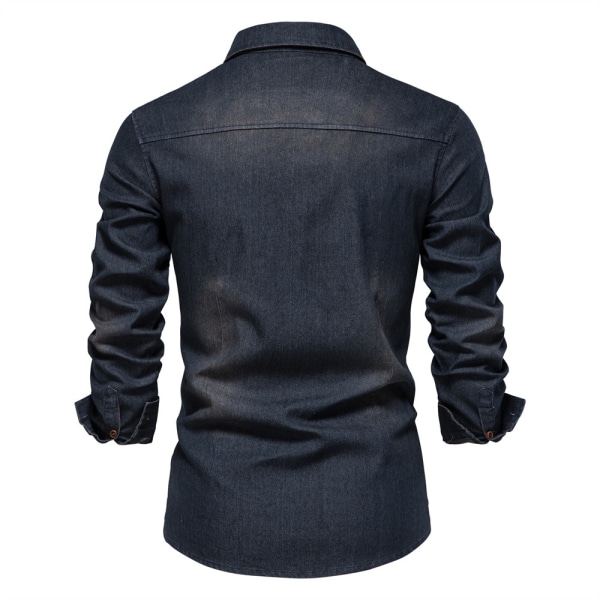 1 stk denim strygefri skjorte til mænd--Marineblå--M Navy Blue M