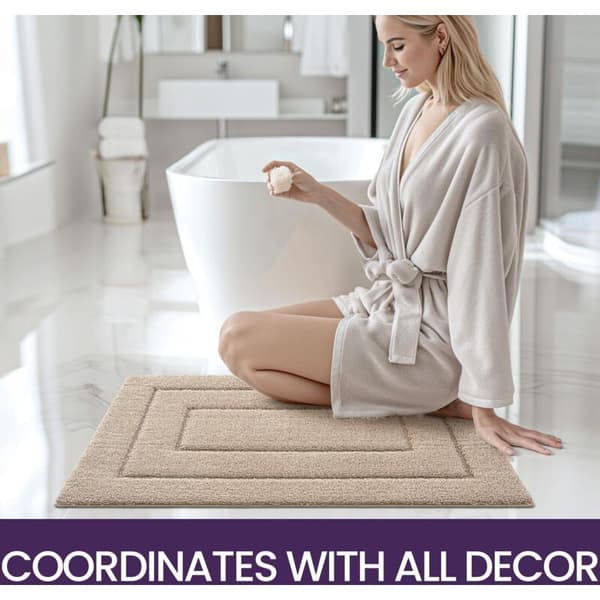 Non-Slip Bathroom Mat 50 x 80 cm, Soft Microfiber, Water Absorbent, Machine Washable, Extra Thick, Beige