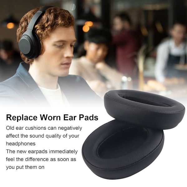 Öronkuddar Mjukt Proteinläder Ersättning Memory Foam Öronkuddar Skydd för WHH910N Hörlurar (Svart) Noir