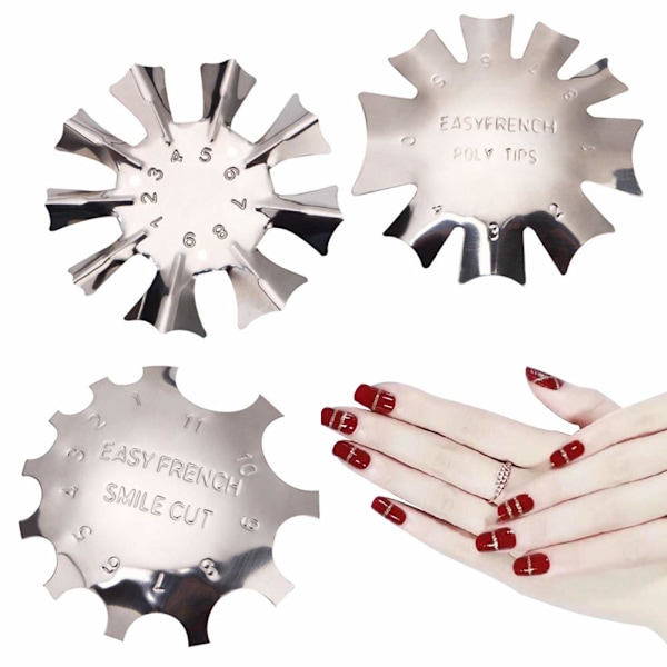 Elegant Nagelkonst: C-formade leendemallar i rostfritt stål, akrylgel-skärare, 3-delars kit för fantastiska franska manikyrer
