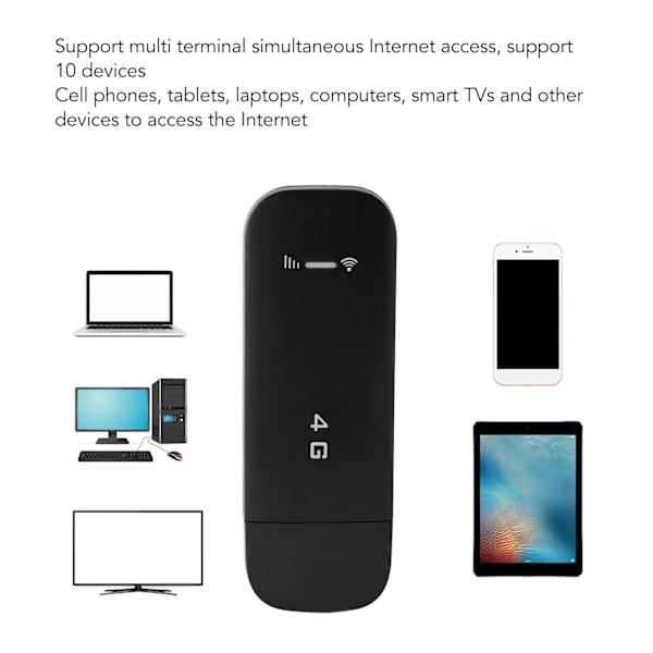 4G LTE USB Portabel WiFi Router Stödjer 10 Enheter WPA WPA2 WiFi Kryptering USB Portabel WiFi Hotspot med SIM-kortplats Svart
