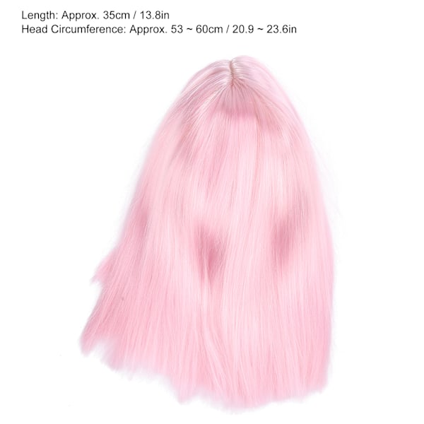 Kort rak peruk med andningsbar elastisk rem peruk för fest cosplay vardag 35cm / 13.8inPink